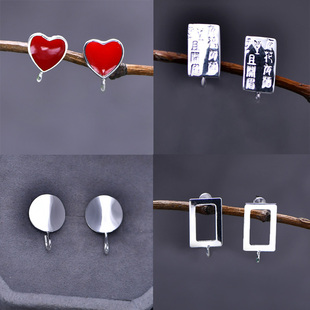 原创999纯银耳环钩扣圆形图钉方形有花有酒DIY耳饰配件防过敏耳钩