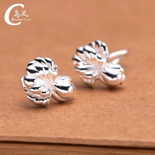 999纯银白菜百财发财耳钉女男99足银不过敏养耳朵潮个性 清新百搭
