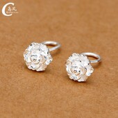 玫瑰花朵999纯银耳钉女防过敏简约时尚 睡觉不用摘潮 气质耳花正品