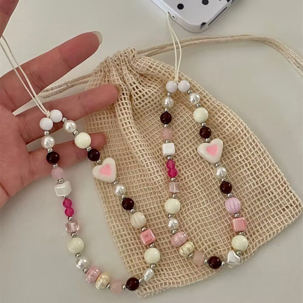 自制ins风甜美棉花糖手机壳挂链手腕挂绳ccd相机链条diy串珠挂件