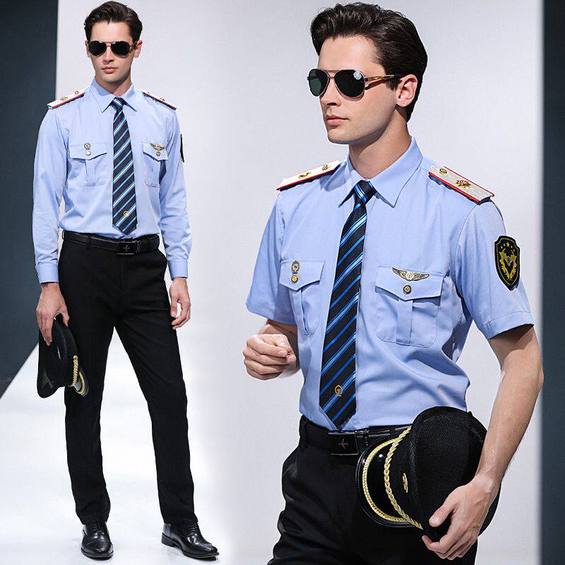 夏季长袖衬衣铁路制服工作服列车乘务员蓝色高铁工装短袖衬衫免烫