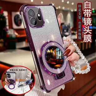 适用于一加15t手机壳PLZ110四角气囊防摔保护套圆形镜子支架镜头全包新款 潮流硅胶四角加厚 软胶网红奢华新品