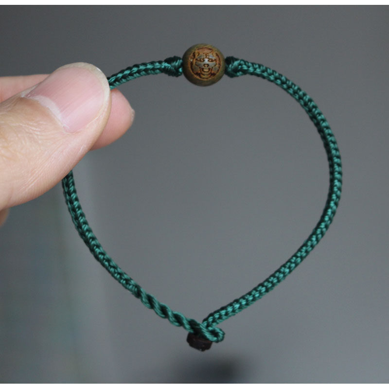 绿檀木绿色老虎手链虎头绿绳手串