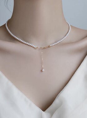 天然akoya淡水珍珠3.5-4mm锁骨颈链近圆强光小米珠百搭女生超爱赞