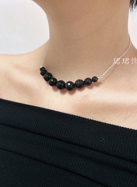 甲壮腺友术后遮疤痕天然黑玛瑙925纯银链简单休闲百搭款防过敏