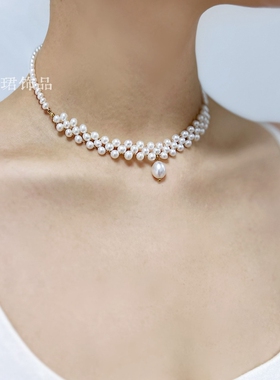 新品遮甲状腺术后疤痕女锁骨颈链天然珍珠夏天首选经典百搭防过敏