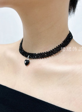 925银黑尖晶石女项链原创