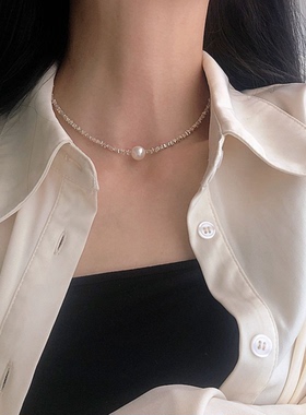 碎银子天然珍珠女款颈链简约时尚