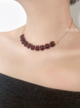 新品赚流量特价清仓天然石榴石遮甲状腺术后疤痕锁骨女项链原创赞