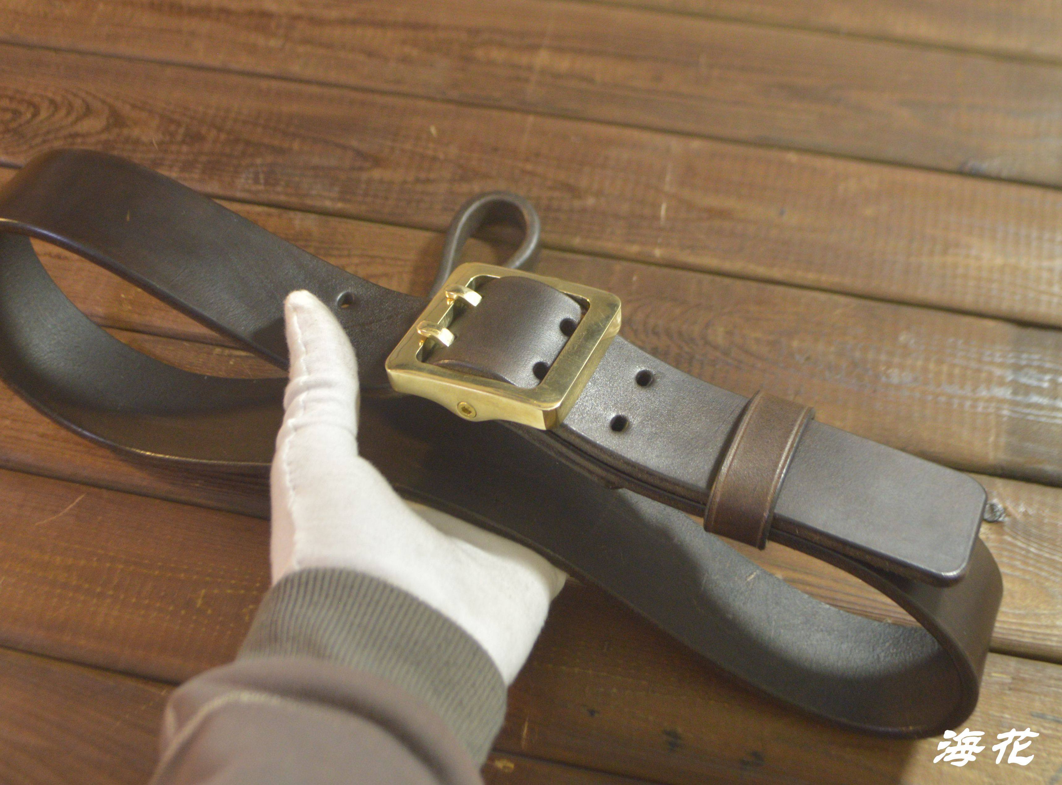 真皮手工商务休闲男士腰带针扣皮带进口加厚加宽牛皮双针铜扣裤带