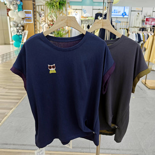 yakoko雅可女夏季雪花亚麻短袖圆领T恤小版专柜款C6621修身显瘦