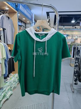 清仓雅可夏款女士圆领连帽款T恤休闲宽松冰棉短袖衫23526