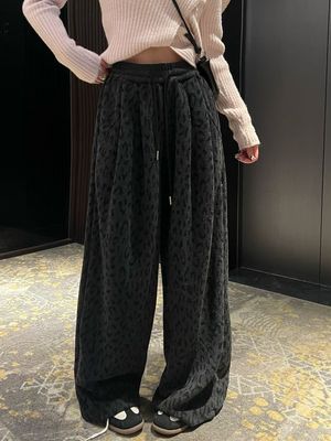 2025秋新款女士豹纹时尚大阔腿裤欧韩时尚洋气休闲宽长裤572