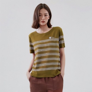 清仓雅可yakoko冰棉短袖 女装 新款 时尚 2A252女士圆领条纹T恤衫 特价