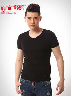 正品舒感夏款男女士纯色圆领 V领莫代尔T恤 短袖背心 26326/26327