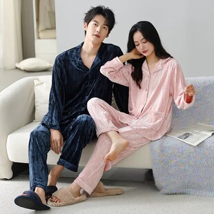 金丝绒情侣睡衣秋冬季男女士2025新款加绒保暖薄绒长袖家居服套装