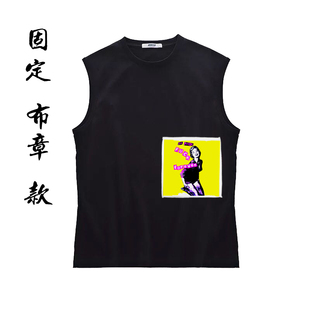 punk暗黑朋克庞克叛逆贴布布标印花纯棉无袖圆领美式坎肩背心T恤