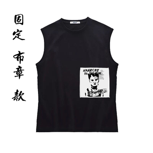 punk style暗黑朋克 庞克 锁边布标印花纯棉无袖圆领坎肩背心T恤