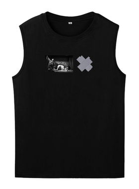 后朋克joy division ian curtis快乐分裂暗黑贴纸印无袖坎肩背心T