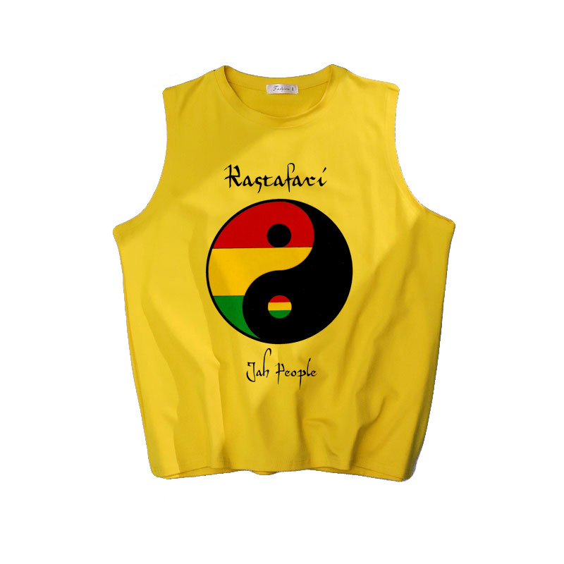 红黄绿雷鬼狮子太极图reggae音乐marley圆领无袖t恤坎肩宽肩背心