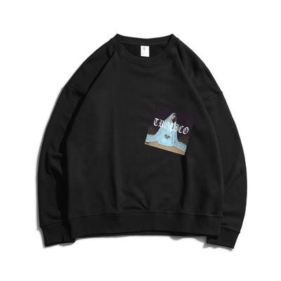 复古文艺摇滚音乐贴布圆领卫衣