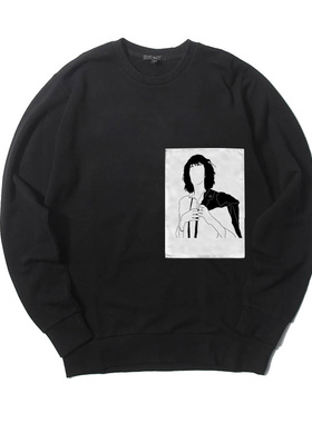 patti smith帕蒂史密斯朋克手绘线条贴布印花重磅纯棉长袖T恤卫衣