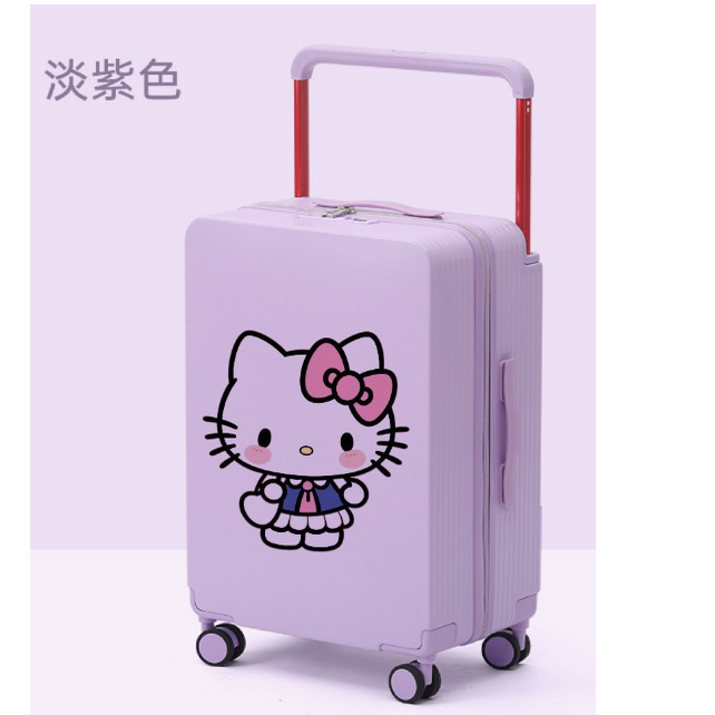 新款宽拉杆行李箱子男女中高大学生儿童小孩杯架登机旅行紫色KT猫