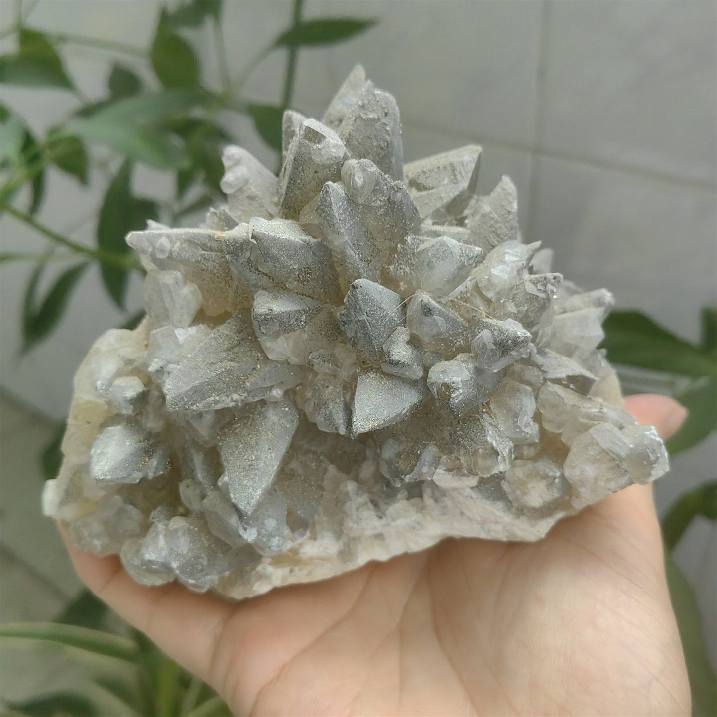 L95犬牙状二次结晶方解石共生硫铁原石晶簇摆件矿标Calcite 大冶