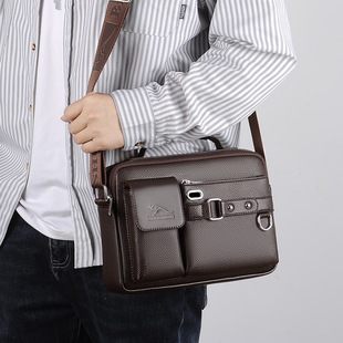 单肩包斜挎包男款真皮男士商务休闲横款牛皮公文包男款手提包背包