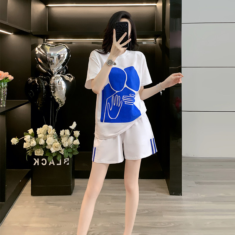 洋气时尚短袖套装女夏短裤两件套