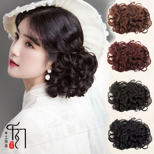 汉服头饰复古手推刘海假发片新娘旗袍拉花发包民国军阀太太发饰