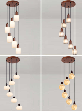 楼梯吊灯中古风现代简约复式旋转挑空楼梯间loft高级感长线楼梯灯