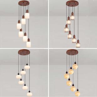 楼梯吊灯中古风现代简约复式 旋转挑空楼梯间loft高级感长线楼梯灯