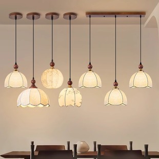 新款中古风餐厅吊灯三头圆盘卧室布艺走廊过道书房高级感单头吊灯