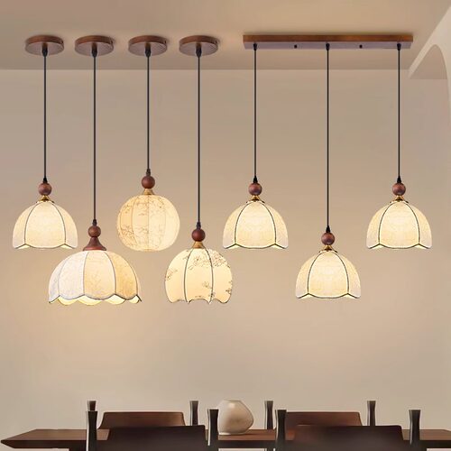 新款中古风餐厅吊灯三头圆盘卧室布艺走廊过道书房高级感单头吊灯