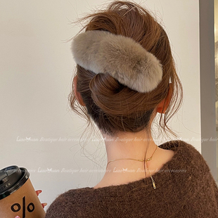 蓬松云朵獭兔毛毛绒发夹女2025新款 后脑勺大号鸭嘴夹气质盘发抓夹