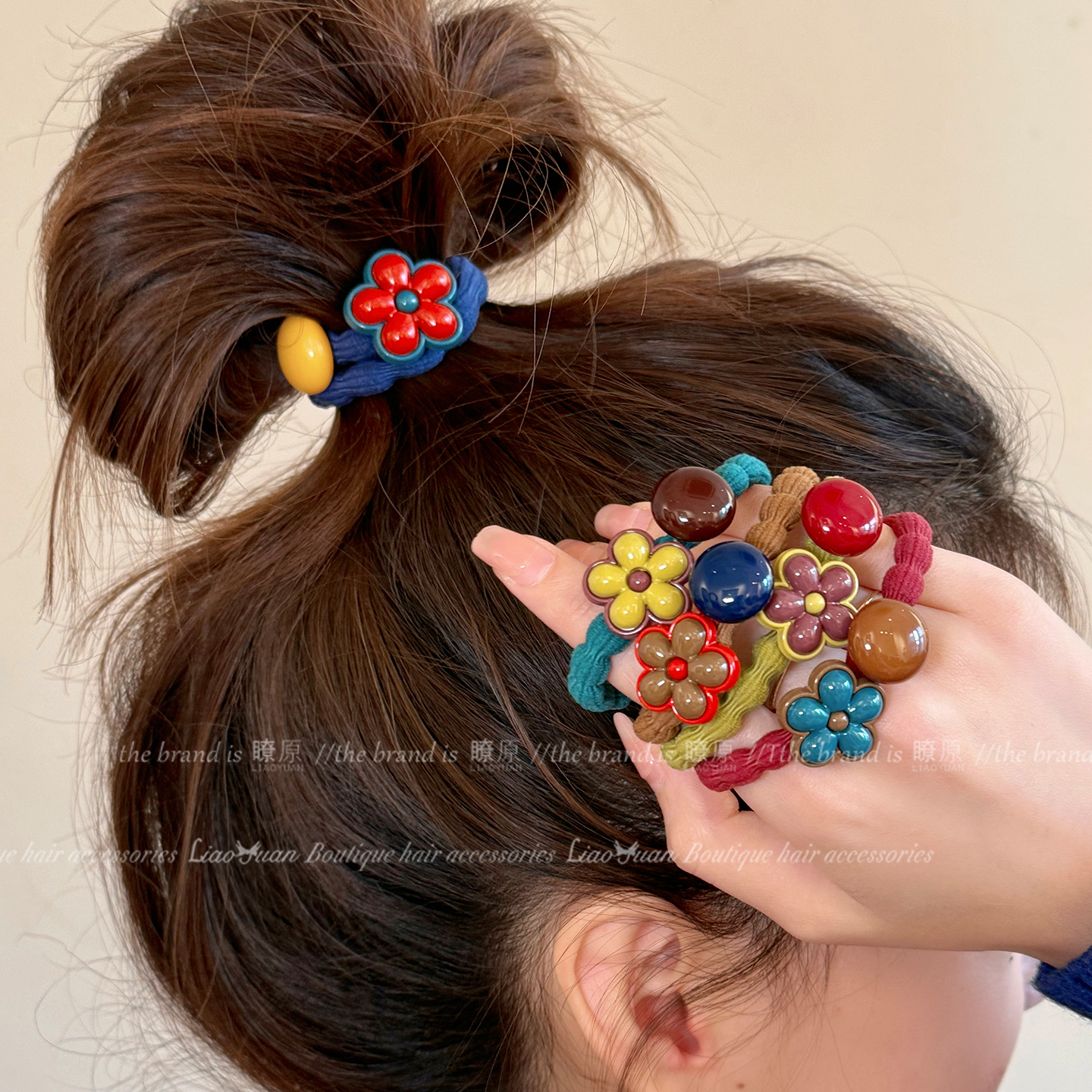 韩国花朵气质发圈女2025新款耐用弹力大发绳扎头发低马尾皮筋头饰