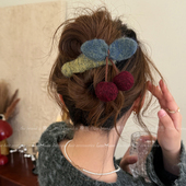 复古樱桃红色蝴蝶结发夹2025新款 盘发一字抓夹女高级感可爱发饰品