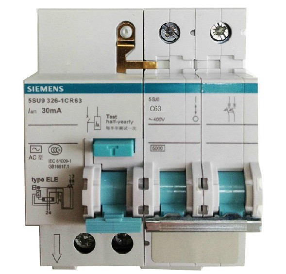西门子断路器空气开关2p63A漏电保护器四模位 5SU9326-1CR63议