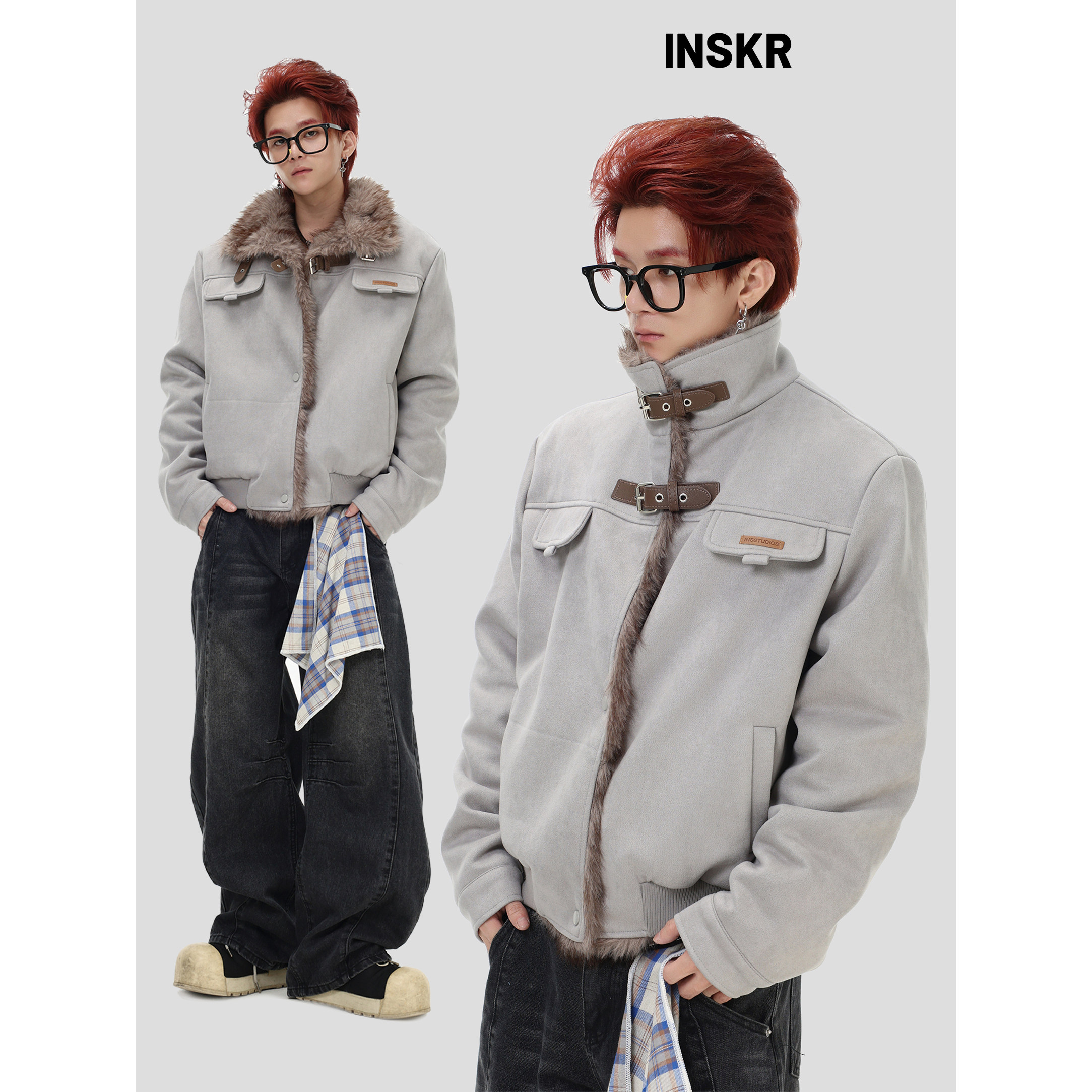 【INSKR】国潮牌美式复古「麂皮加绒立领座山雕」保暖棉衣外套男,男装,棉衣,淘宝优惠券,粉丝福利购,淘宝优惠卷