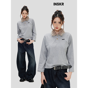 INSKR 「座山雕毛领POLO衫 国潮美式 上衣T恤女 」老钱风修身 短款