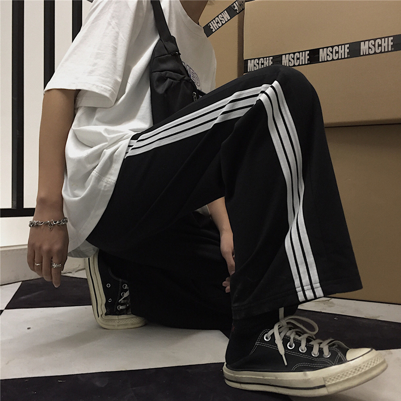 Korea studios.20ss韩国复古百搭宽松三杠阔腿裤休闲直筒裤男女款