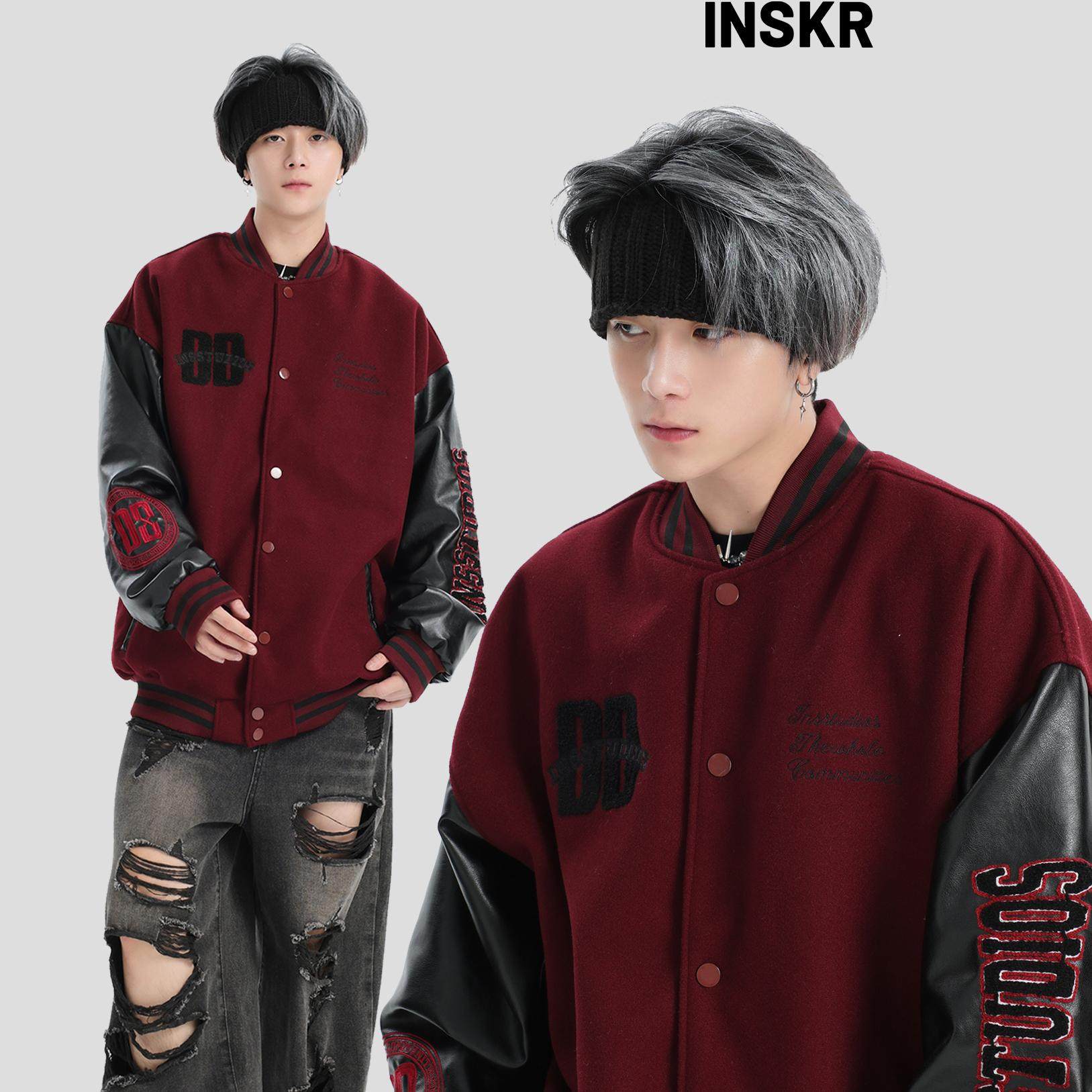 【INSKR】国潮牌情侣美式植绒毛巾绣LOGO棒球服宽松夹克外套男女