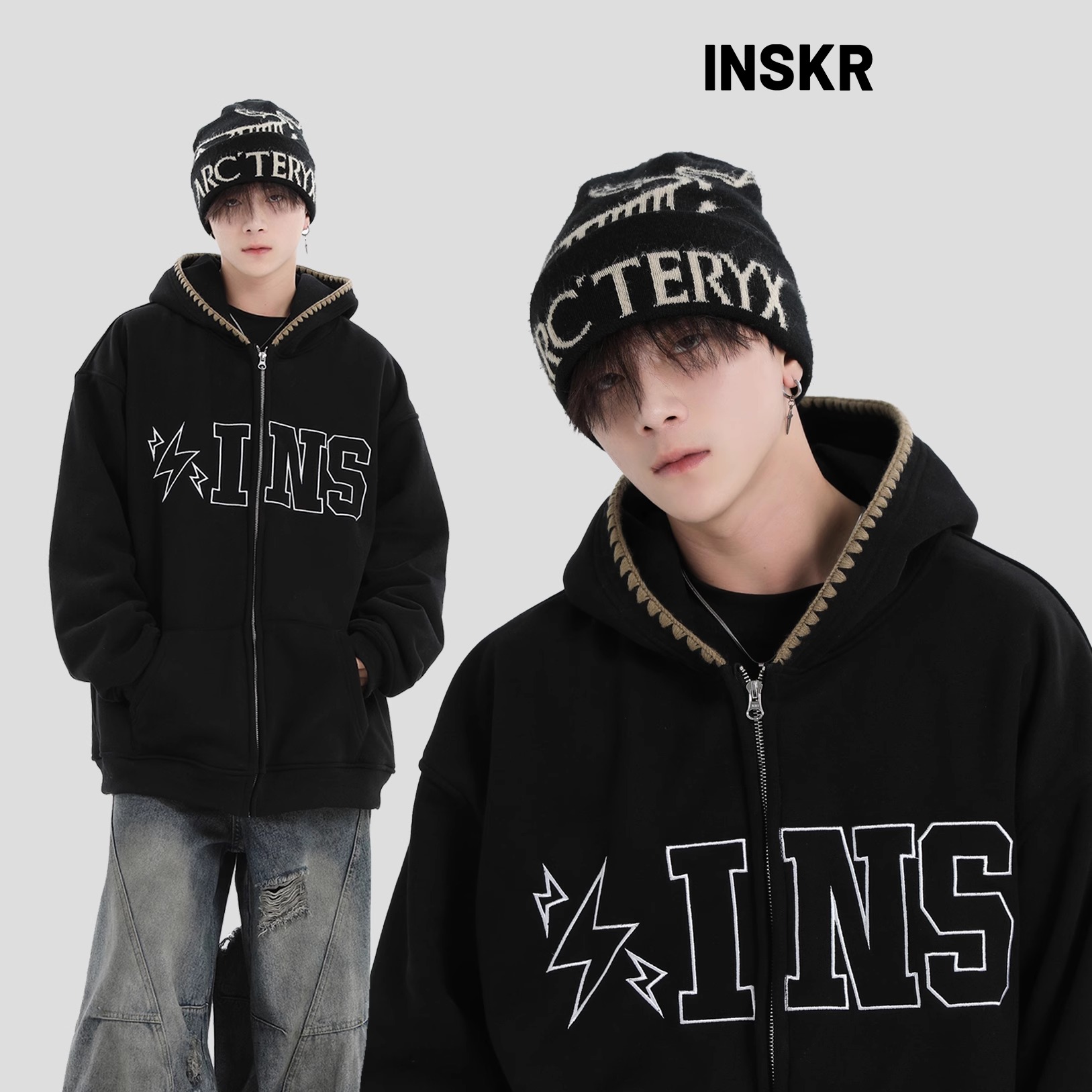 【INSKR】大LOGO贴布绣开衫卫衣