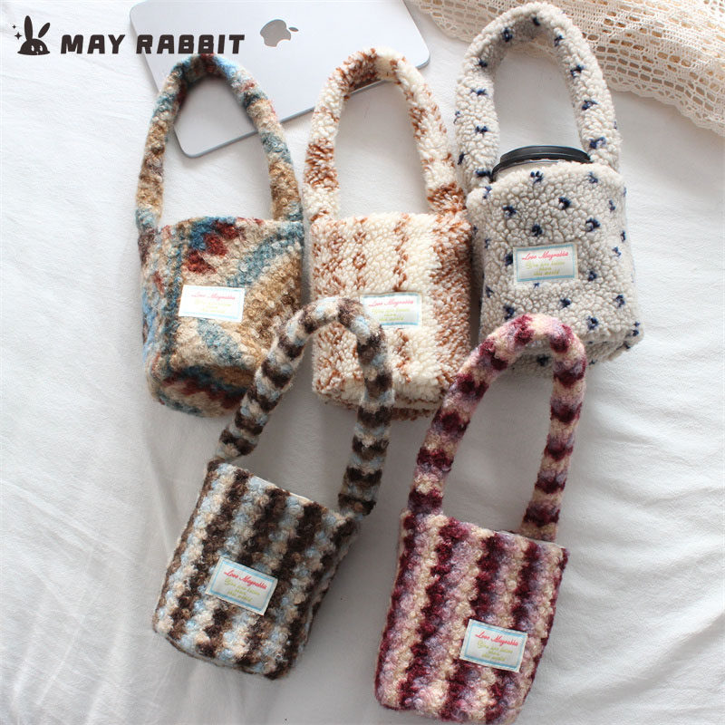 MAYRABBIT 新款毛绒便携水杯套外出奶茶隔热袋复古印花手提袋杯袋,餐饮具,杯套,淘宝优惠券,粉丝福利购,淘宝优惠卷