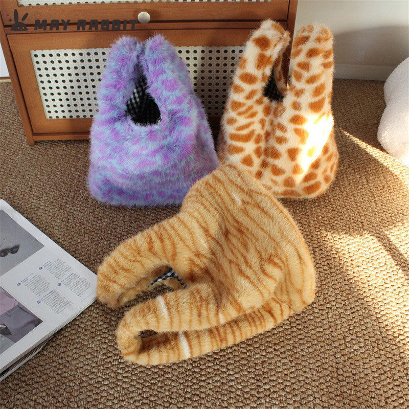 MAYRABBIT毛绒复古豹纹手提包