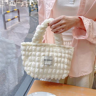 通勤 韩风泡泡褶皱感手提包ins清新少女大容量拉链款 七公主 口袋