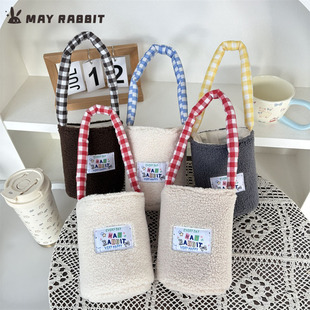 MAYRABBIT 可爱泰迪绒水杯套便携手提保温杯保护套防烫手提袋 新款