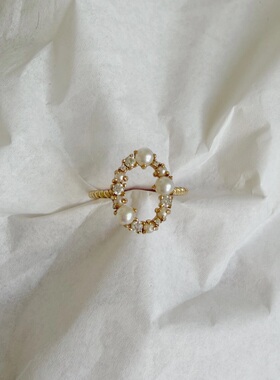 星轨淡水珍珠银镀金锆石戒指