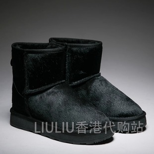 欧洲站毛绒秋冬新款 四寸真皮马毛低帮内增高厚底雪地靴女短筒7cm